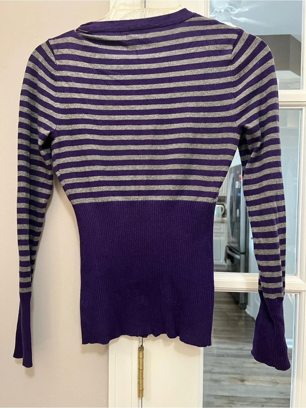 Y2K Guess Purple & Gray Striped V-Neck Zip Sweater